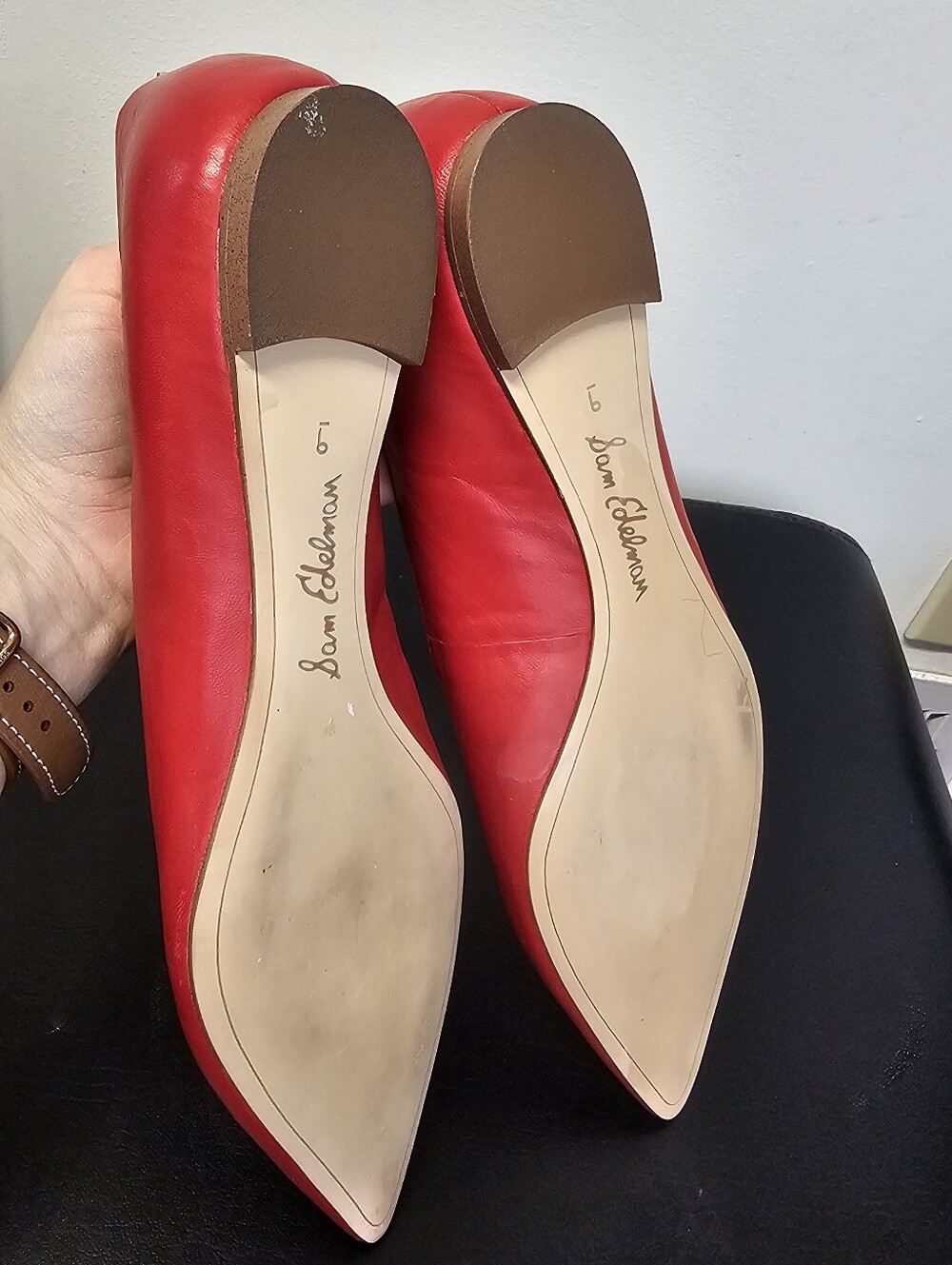 Sam Edelman Sally Pointed Toe Red Leather Flats Size 9 - Picture 7 of 13